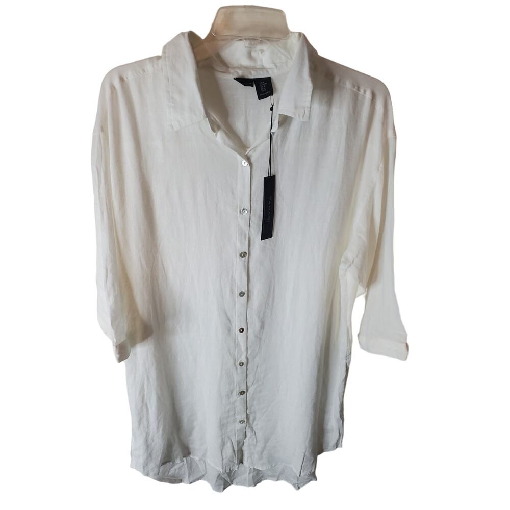 Tahari White Linen Blend Tunic, NWT,  Medium